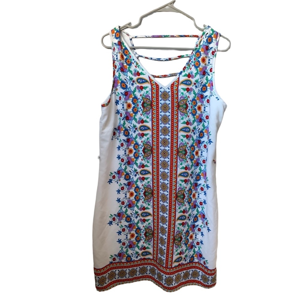 PINK OWL Women’s White Red Blue Green Yellow Orange Print Midi Dress Size:Large